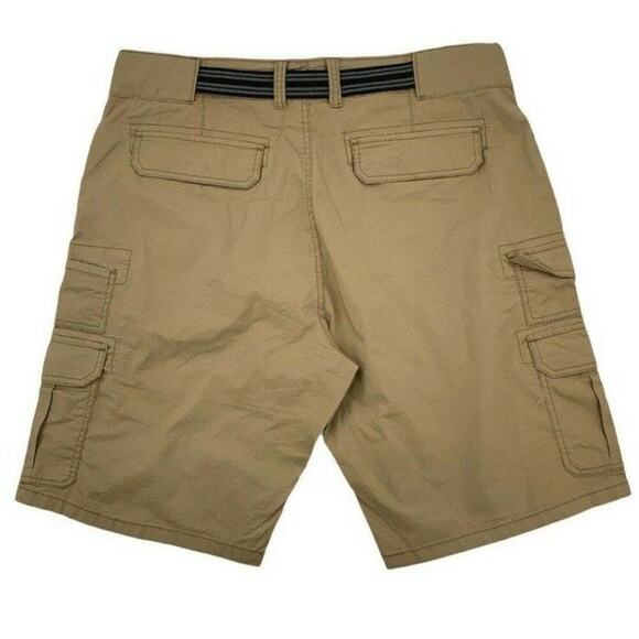 Iron Co Shorts Men's Size 38 Attached Belt Summer Pockets Zipper Twill Cargo - Picture 2 of 6